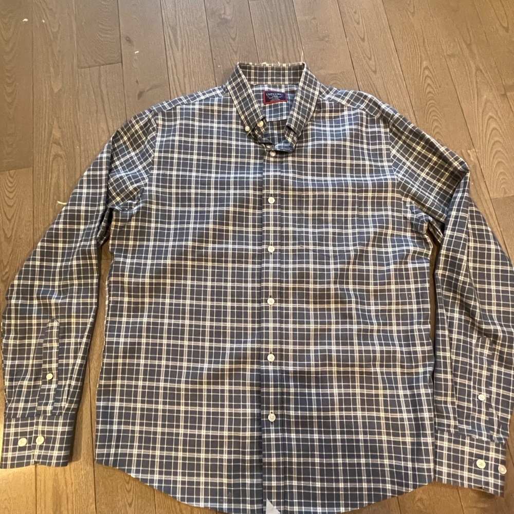 UNTUCKit Men’s Large Slim Fit Blue Plaid Button Down Shirt 100% Cotton